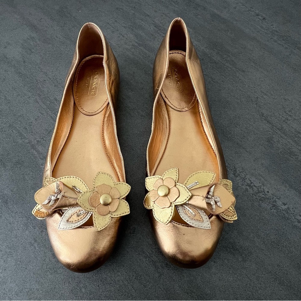 Bronze Floral Ballet Flats